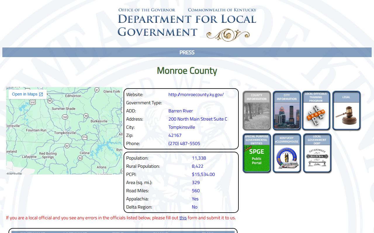 Monroe County Circuit Court Clerk and county officials roster