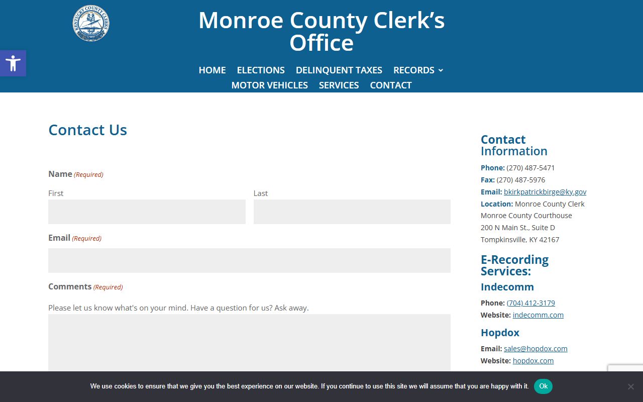 Monroe County Circuit Court Clerk split from Monroe County Clerk contact records