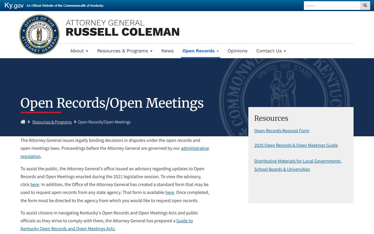 Monroe County court records Kentucky Attorney General open records resources