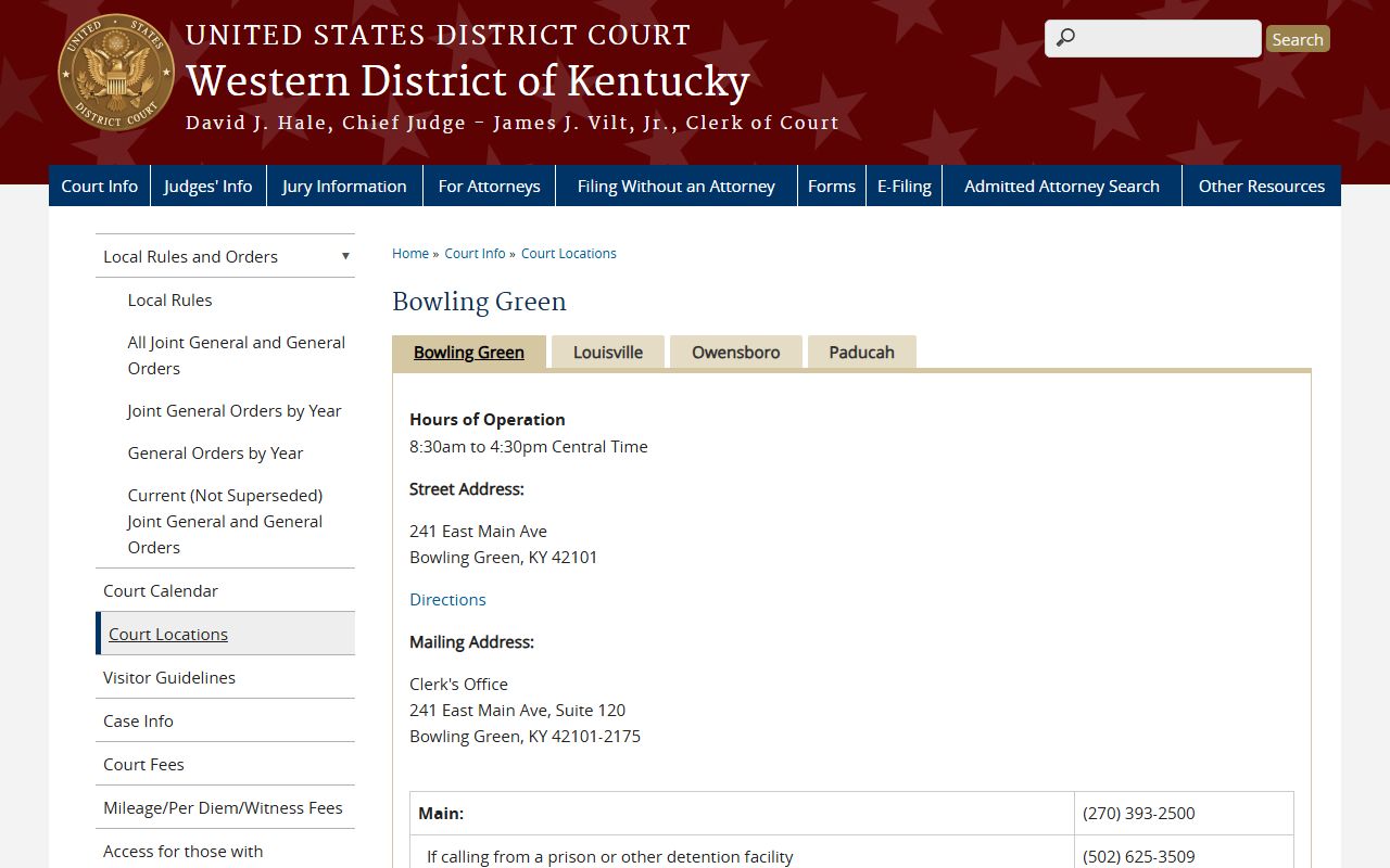 Monroe County inmate records Western District Bowling Green federal court location