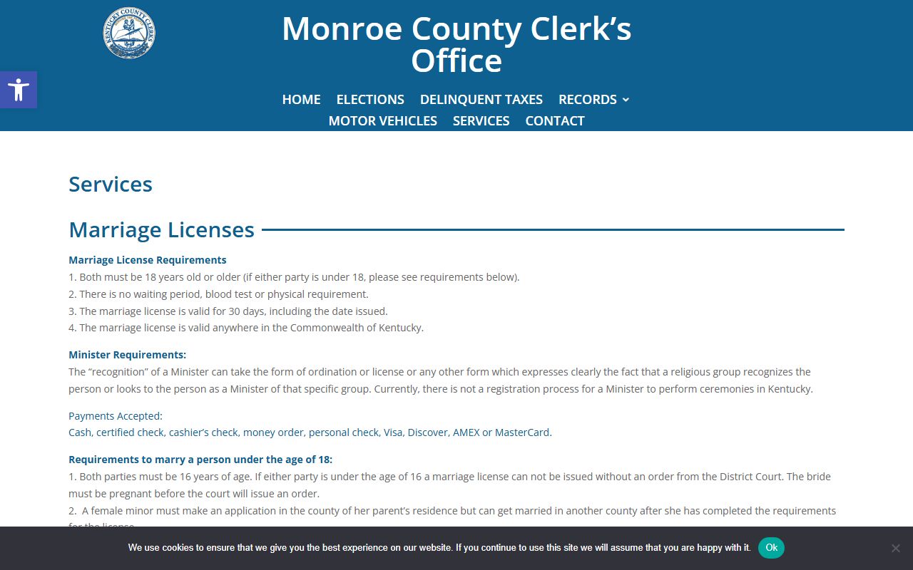 Monroe County marriage and divorce records clerk marriage services